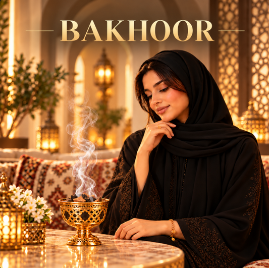 Luxury bakhoor collection by Bloom Scent with traditional golden incense burner and aromatic bakhoor in an elegant Arabian setting